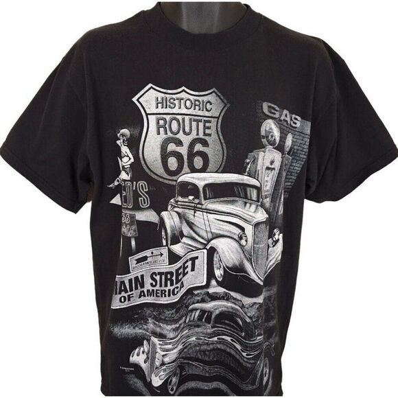 Vintage Route 66 T Shirt Mens Size Large Black 90s Main Street Of America - Picture 1 of 6
